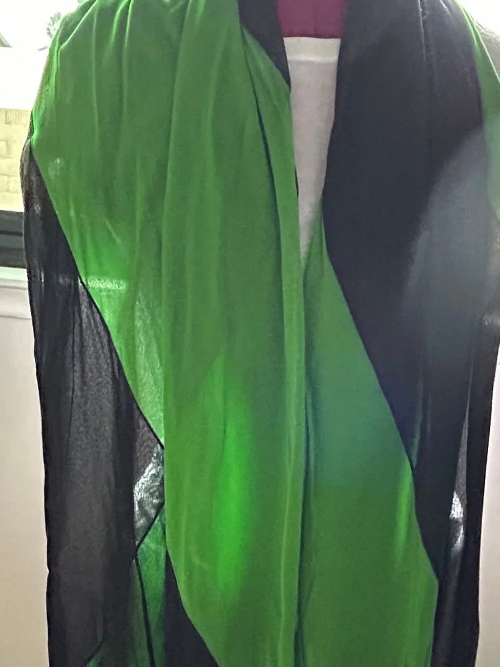 Rare X-Long Sash/Scarf/Wrap Bright Kelly Green + Black Color Block Chiffon